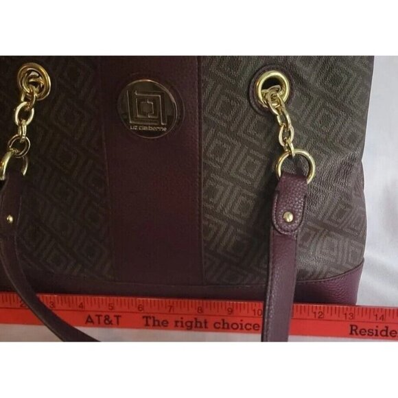 Liz Claiborne Signature Logo Handbag & Wallet Large Burgundy & Brown Purse Tote - Picture 4 of 16